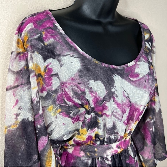 Small Daytrip Brand Floral Blouse Kimono Purple Tellow White Flowy Sleeve - Picture 2 of 10